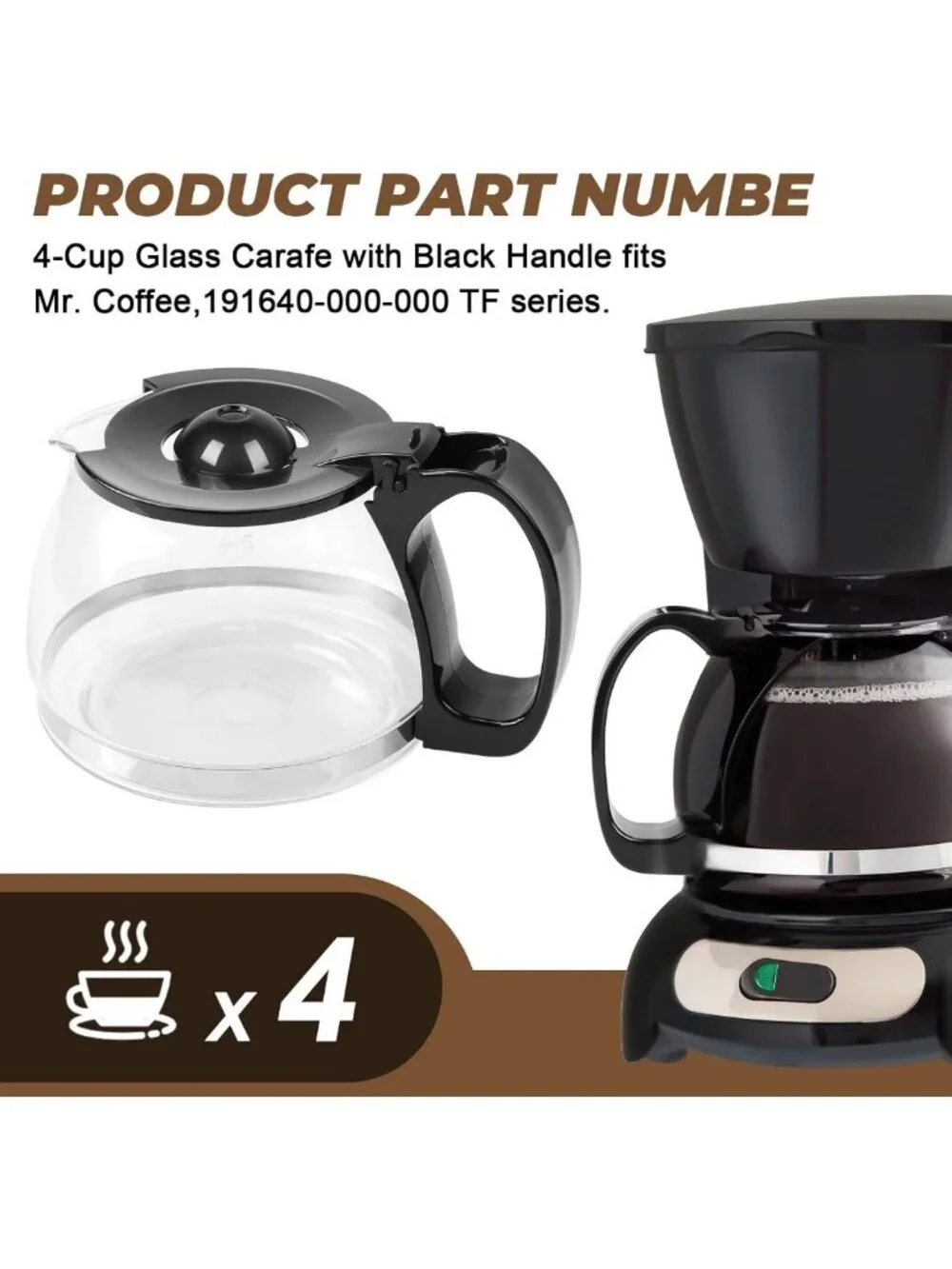 4-Cup Glass Carafe Replacement for Coffee Makers - Easy Pour Spout & Grip Handle